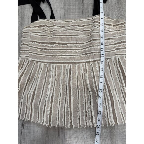 Anthropologie Maeve Soeli Textured Fringe Tank Top Black Ribbon Strap Size M - Picture 7 of 8